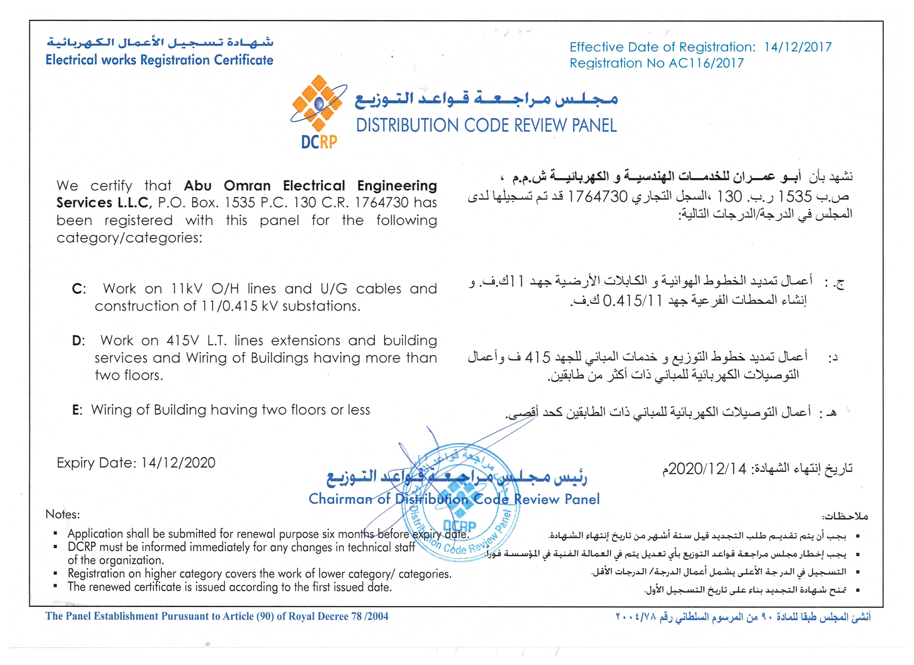 Abu Omran Electrical engineering services LLC provides electrical services in Sultanate of Oman since 1995